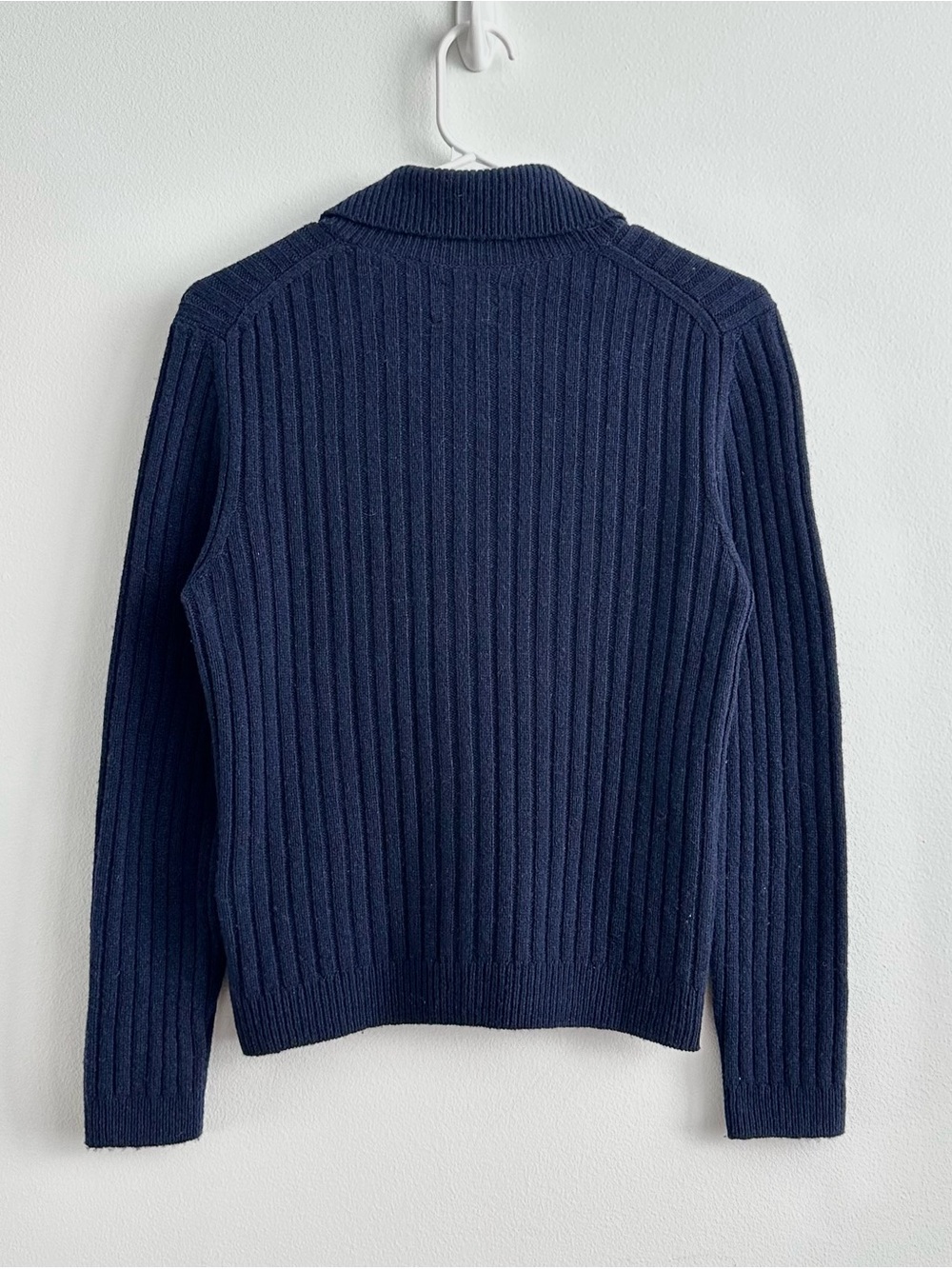 Doen Harrington Cardigan Navy Blue Merino Wool Cashmere Size L - Picture 2 of 8